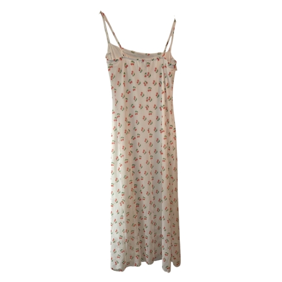 See You Monday White Cherry Fruit Print Sheer Overlay Midi Dress - Picture 3 of 10